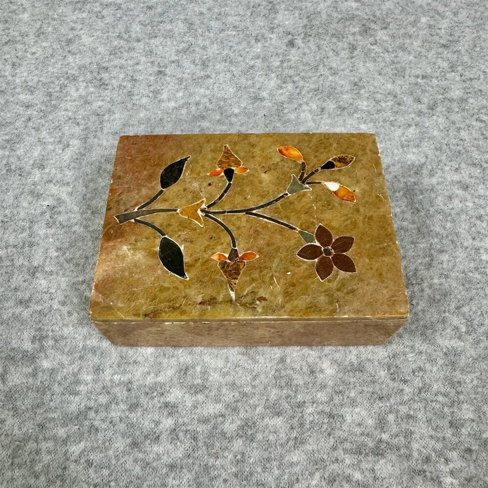 Handcrafted Brown Floral Inlay Storage Box